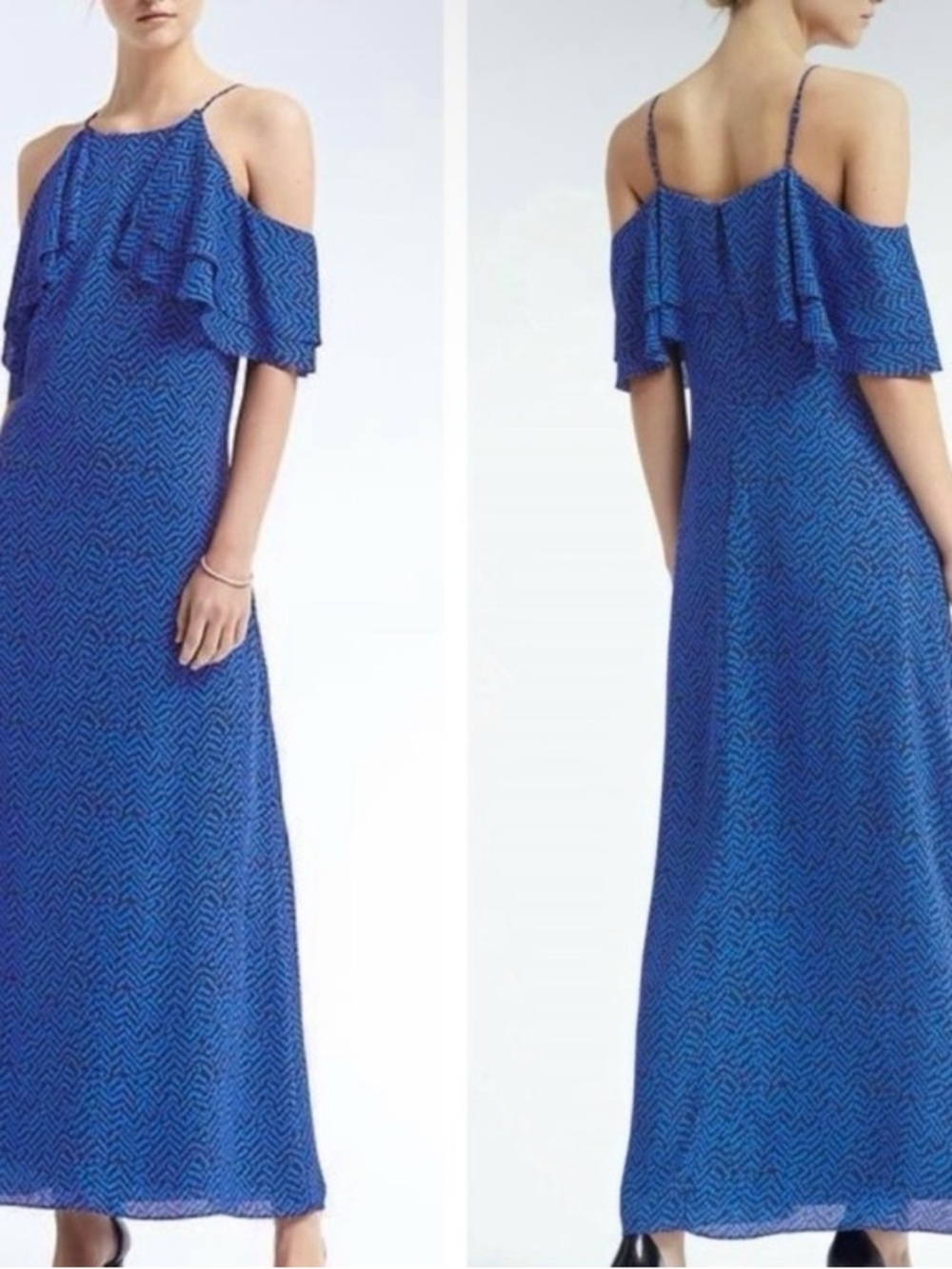 Banana Republic Blue Cold Shoulder Maxi Dress Size 6P